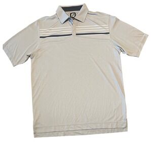 FootJoy FJ Mens Golf Polo Shirt Gray White Blue Stripe Short Sleeve Size L